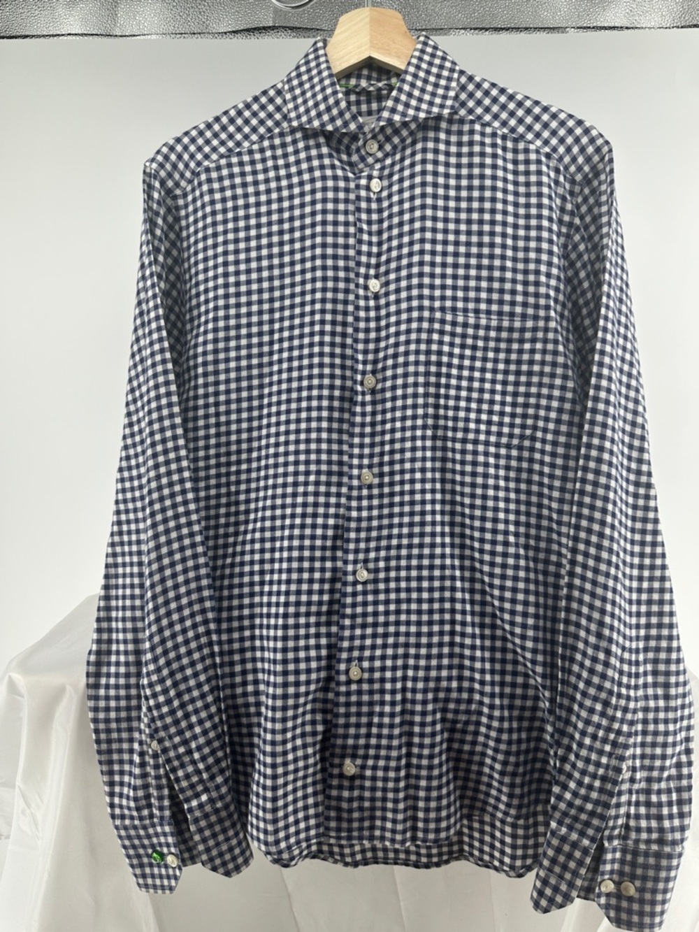 Eton blue gingham plaid slim fit Chelsea fit button down shirt
